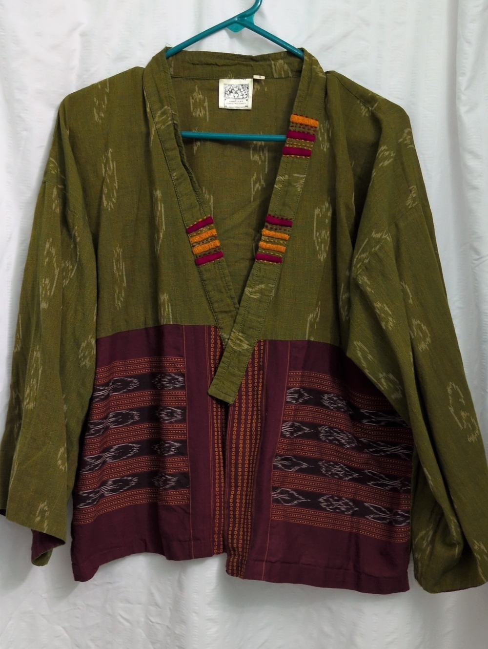 Dignity Not Charity Bohemian Olive & Maroon Embroidered Jacket Size Large